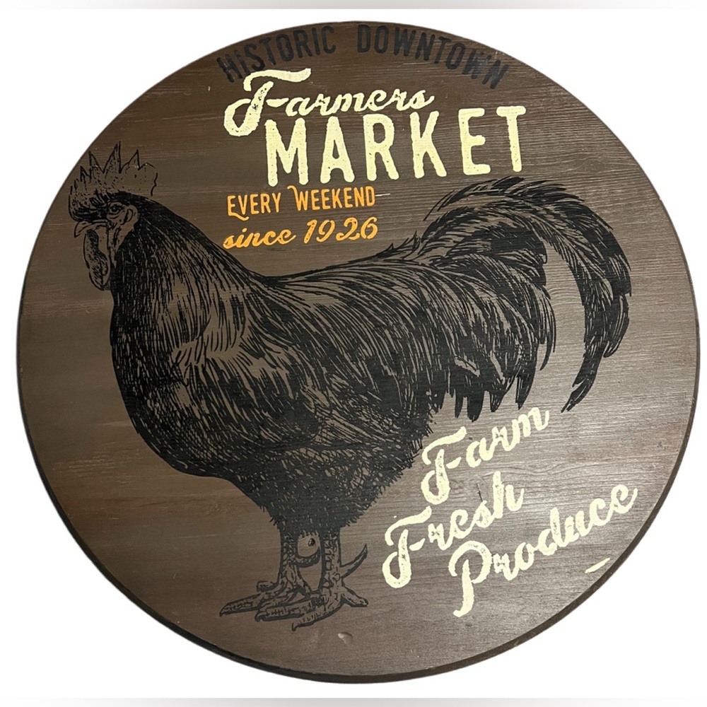Farmers Market Round Wooden Wall Art 18”
